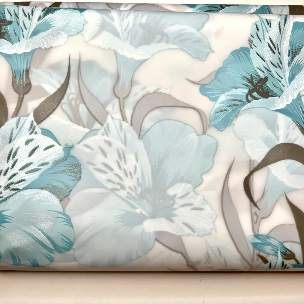 Blue Hawaii Peva Shower Curtain Blue Gray Flowers Leaves Metal Grommets